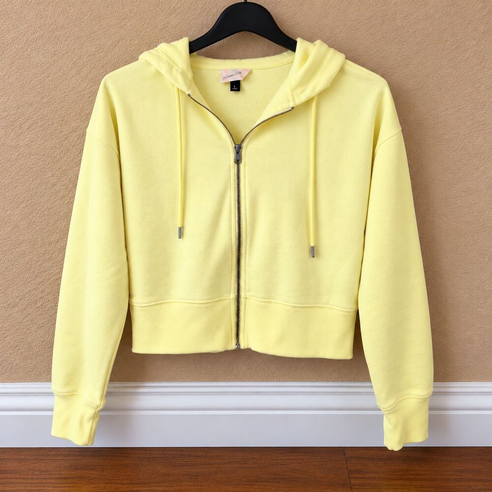 Universal Thread Yellow Zip Up Hoodie Cropped Fleece Sweatshirt Women’s Size S